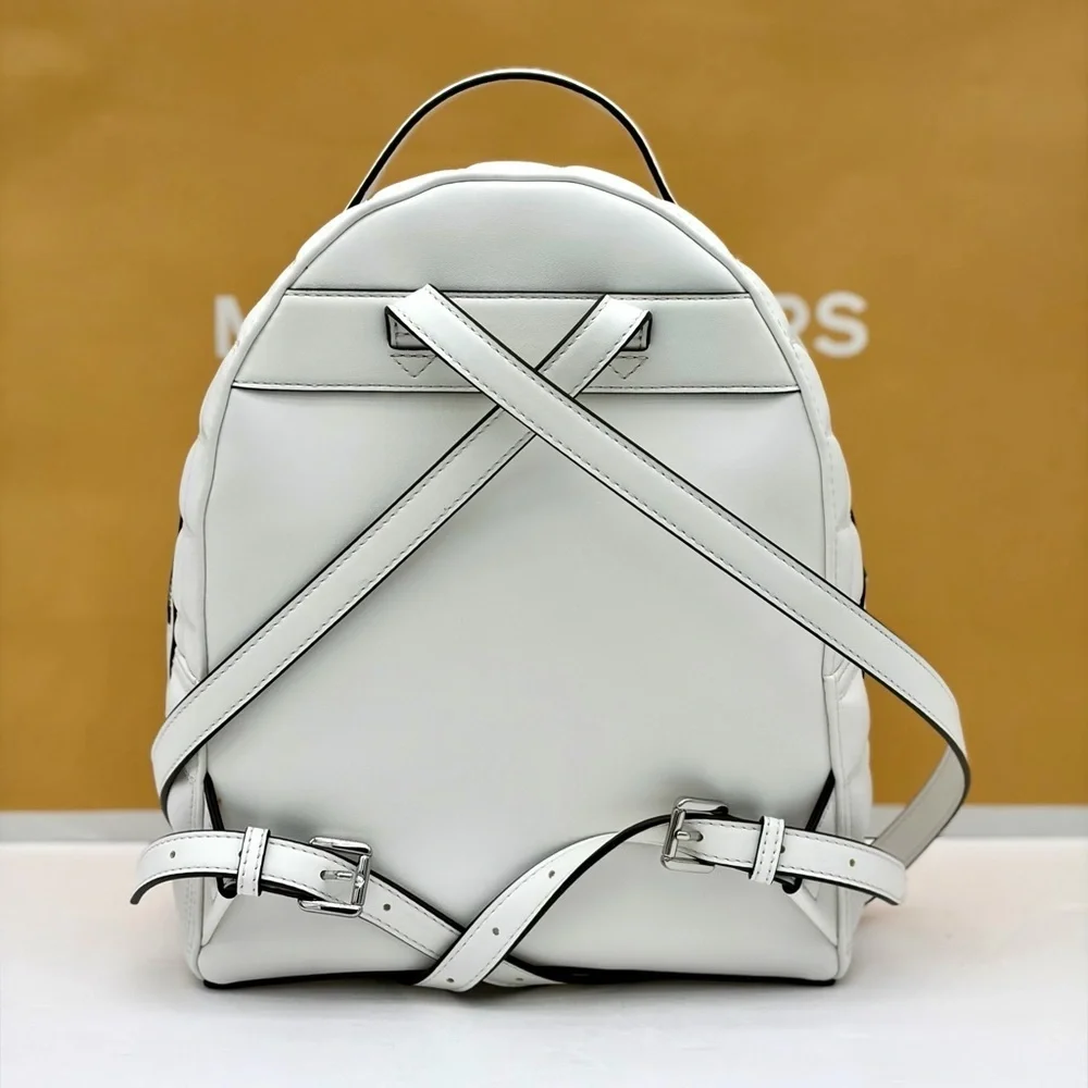 Michael Kors Sheila Quilted Medium Backpack with Top Handle Optic White